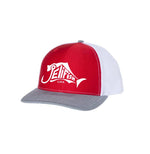 Load image into Gallery viewer, Jelifish USA Embroidered Richardson 112 Trucker Hat in Red / White / Grey
